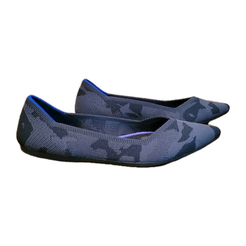 Rothys Retired The Point Blue Gray Camo Pointed Toe Slip On Flat Shoes Size 8.5